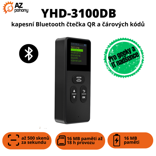 YHD-3100DB – kapesní Bluetooth čtečka QR a čárových kódů